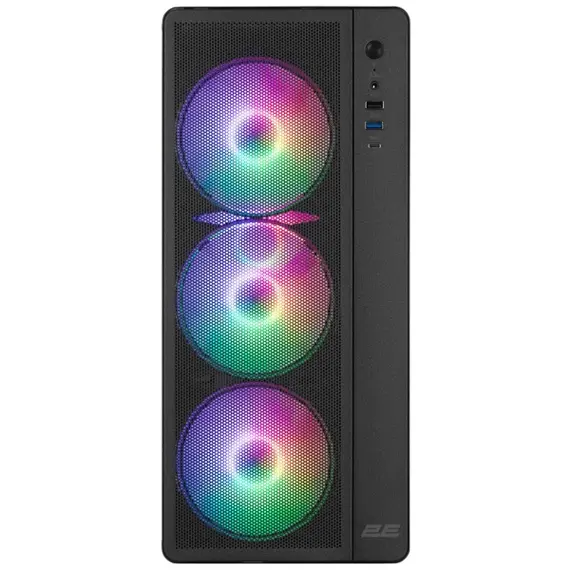 კომპიუტერის ქეისი 2E-V510B, PC case 2E GAMING Credo Plus V510B without PSU, 1xUSB3.0, 1х USB 2.0, 1xUSB Type-C, 4x120mm RGB Rainbow, VGA 310mm, TG Side Panel, ATX, black - Primestore.ge