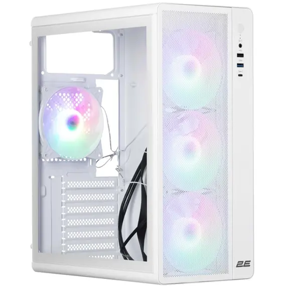 კომპიუტერის ქეისი  2E-V510W, PC case 2E GAMING Credo Plus V510W without PSU, 1xUSB3.0, 1х USB 2.0, 1xUSB Type-C, 4x120mm RGB Rainbow, VGA 310mm, TG Side Panel, ATX, white - Primestore.ge