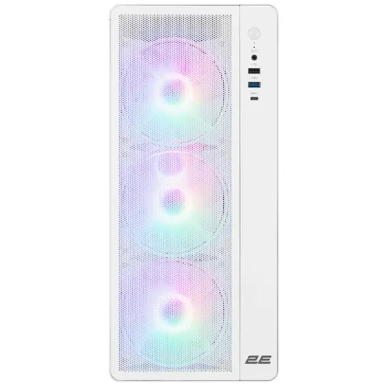 კომპიუტერის ქეისი  2E-V510W, PC case 2E GAMING Credo Plus V510W without PSU, 1xUSB3.0, 1х USB 2.0, 1xUSB Type-C, 4x120mm RGB Rainbow, VGA 310mm, TG Side Panel, ATX, white - Primestore.ge
