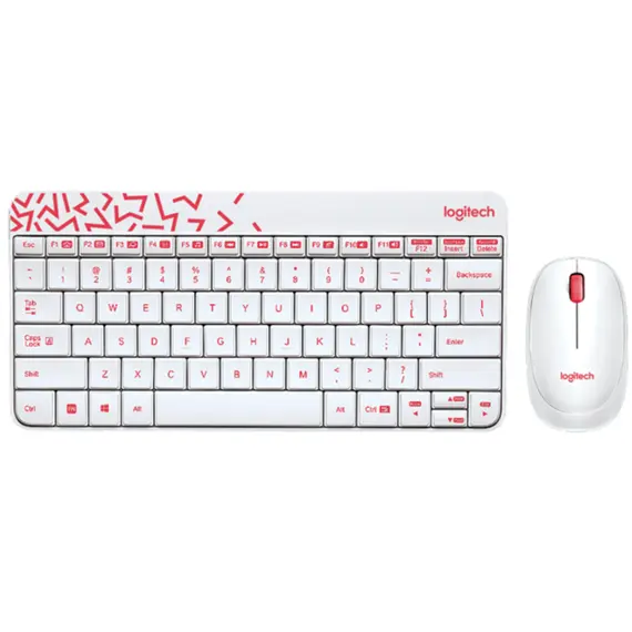 კლავიატურა და მაუსი LOGITECH MK240 Nano Wireless Combo - WHITE/VIVID RED - RUS  - Primestore.ge