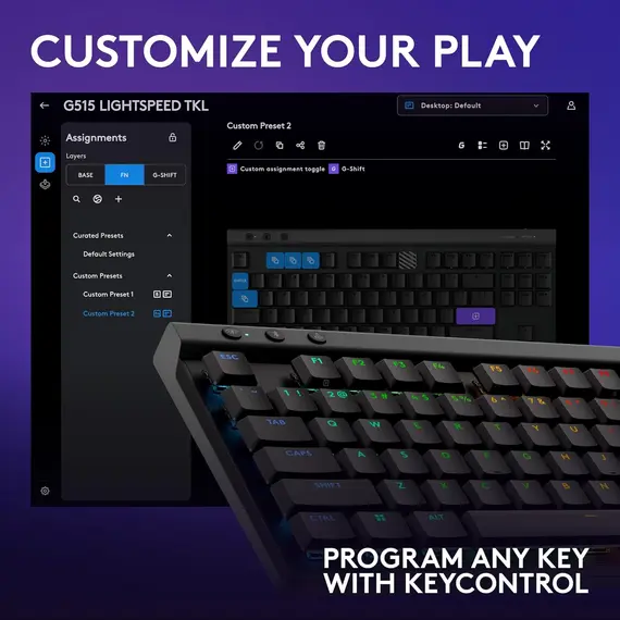 კლავიატურა LOGITECH G515 LIGHTSPEED TKL Gaming Keyboard - BLACK - US INT'L - 2.4GHZ/BT - EMEA28i-935 - TACTILE , 6 image - Primestore.ge