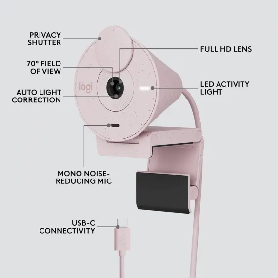 Webcam LOGITECH Brio 300 Full HD webcam - ROSE - USB - EMEA28-935, 3 image