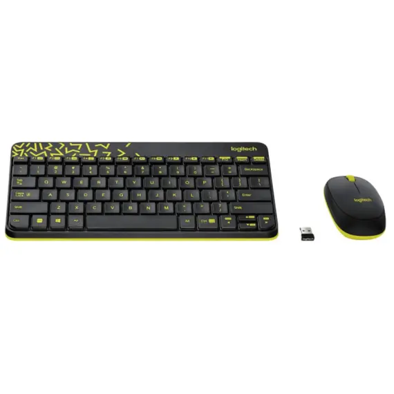 კლავიატურა და მაუსი LOGITECH MK240 Nano Wireless Combo - BLACK/CHARTREUSE - RUS  - Primestore.ge