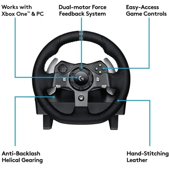 კომპიუტერული საჭე და პედლები LOGITECH G920 Driving Force Racing Wheel - PC/XB - BLACK - USB , 3 image - Primestore.ge
