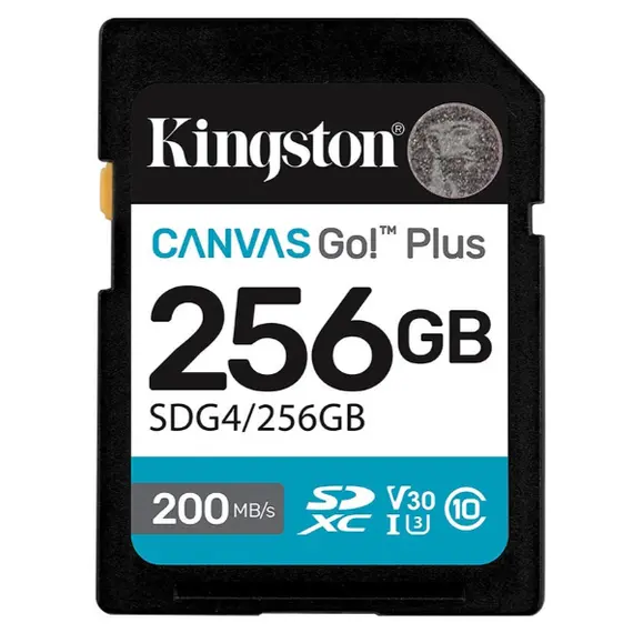 მეხსიერების ბარათი Kingston Canvas Go Plus 256GB SD Card | Up to 200MB/s | Class 10, UHS-I, U3, V30 | SDG4/256GB - Primestore.ge