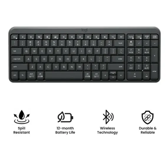 კლავიატურა LOGITECH K250 Compact Bluetooth Wireless Keyboard - GRAPHITE - RUS - 2.4GHZ/BT - INTNL-973 , 3 image - Primestore.ge