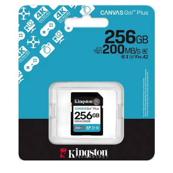 მეხსიერების ბარათი Kingston Canvas Go Plus 256GB SD Card | Up to 200MB/s | Class 10, UHS-I, U3, V30 | SDG4/256GB - Primestore.ge