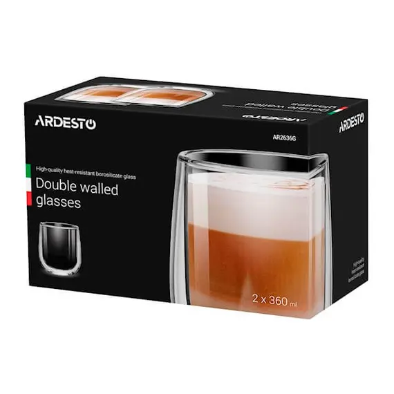 ჭიქა ARDESTO Double wall borosilicate glass mug set 360 ml 2 pcs , 2 image - Primestore.ge