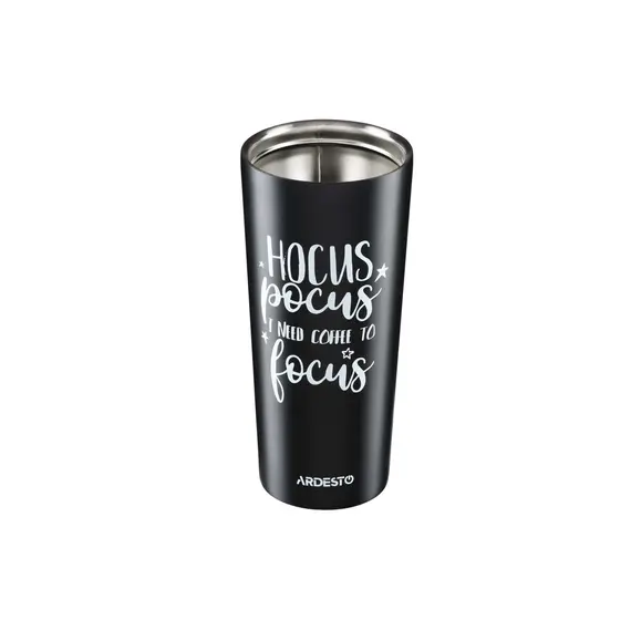 თერმოსი ARDESTO Travel mug Coffee time Hocus 450 ml, black, s/s , 3 image - Primestore.ge