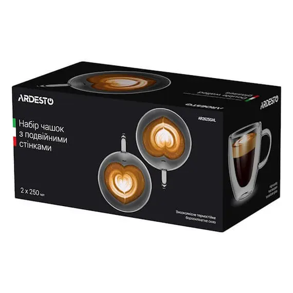 ჭიქა ARDESTO Double wall borosilicate glass mug set 250 ml 2 pcs , 2 image - Primestore.ge
