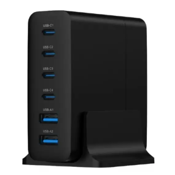 დამტენი Gembird TA-UC-2A4C-PD75-01-BK 6-port 75W GaN USB fast charger Black  - Primestore.ge