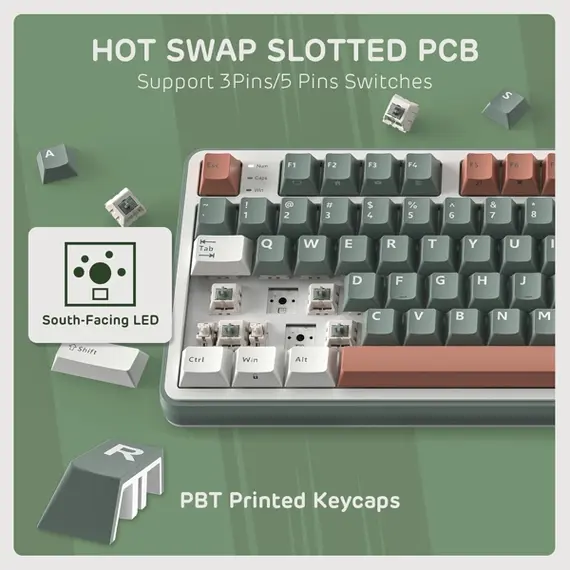 კლავიატურა Royal Kludge RK S98 RGB Mechanical Keyboard, Chartreuse switch, Smart Display, Hot Swappable, Type-C wired, Bluetooth 5.0, 2.4GHz, Camping - Primestore.ge