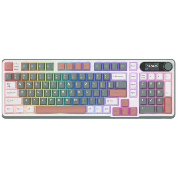 კლავიატურა Royal Kludge RK S98 RGB Mechanical Keyboard, Chartreuse switch, Smart Display, Hot Swappable, Type-C wired, Bluetooth 5.0, 2.4GHz, Camping - Primestore.ge