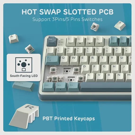 კლავიატურა Royal Kludge RK S98 RGB Mechanical Keyboard, Chartreuse switch, Smart Display, Hot Swappable, Type-C wired, Bluetooth 5.0, 2.4GHz, Light Cl - Primestore.ge