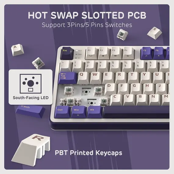 კლავიატურა Royal Kludge RK S98 RGB Mechanical Keyboard, Brown switch, Smart Display, Hot Swappable, Type-C wired, Bluetooth 5.0, 2.4GHz, Blackberry - Primestore.ge