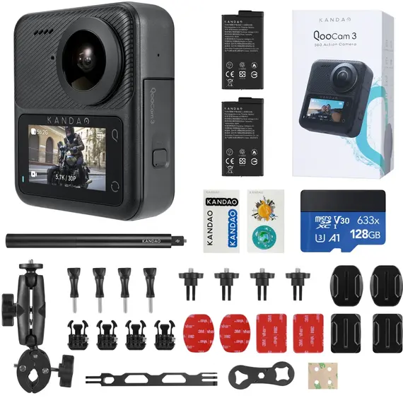 ექშენ კამერა KanDao Q23G-02 QooCam 3, 62MP, 360 Action Camera Travel Combo, Black - Primestore.ge