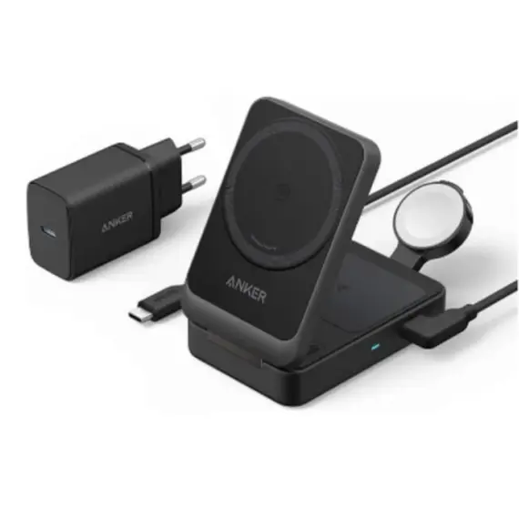 პორტატული დამტენი Anker MagGo Wireless Charging Station (15W, Foldable 3-in-1) bundle cable and charger - Primestore.ge