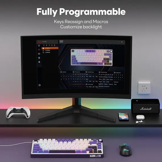 კლავიატურა Royal Kludge RK R75 RGB Mechanical Keyboard, K silver switch, Hot Swappable, Type-C wired, Blackberry - Primestore.ge