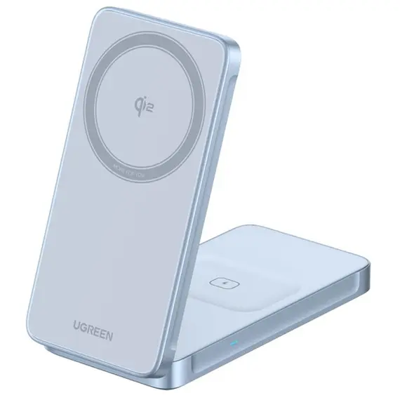 უსადენო დამტენი UGREEN W756 (55963) MagFlow, 25W, 2-in-1 Magnetic Wireless Charger, Blue - Primestore.ge