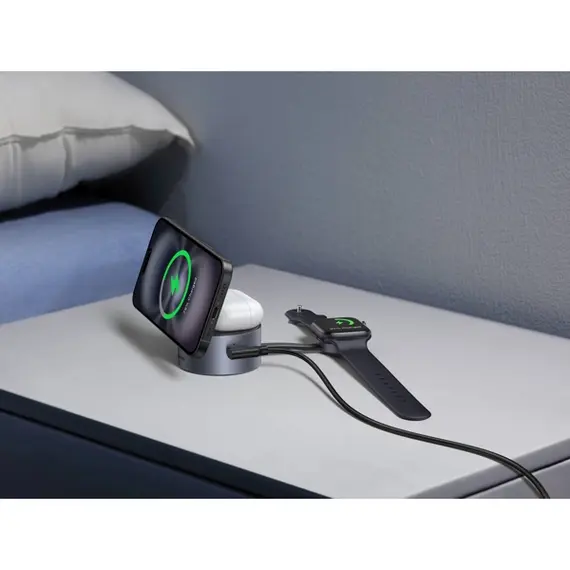 უსადენო დამტენი UGREEN W712 (65148) Magflow Qi2.2, 15W, 3in1 Wireless Charger, Grey - Primestore.ge