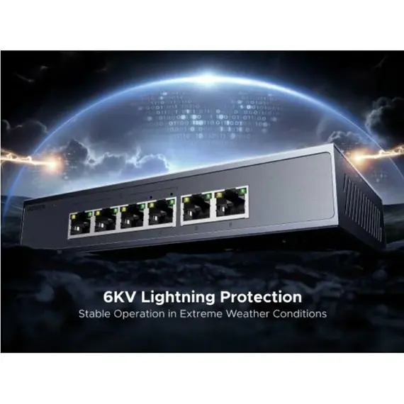 სვიჩი UGREEN CM741 (35371EU), 6-Port Gigabit, PoE+ Switch, Grey - Primestore.ge