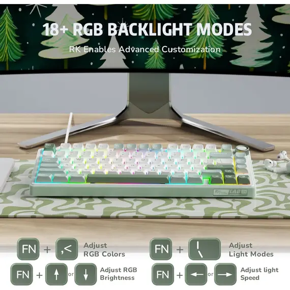 კლავიატურა Royal Kludge RK R75 RGB Mechanical Keyboard, K silver switch, Hot Swappable, Type-C wired, Sky Cyan - Primestore.ge