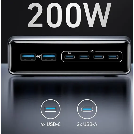 ადაპტერი Anker Prime Charger (200W, 6 Ports, GaN) B2C - EU/ES/FR/ES Silver Iteration 1 - Primestore.ge