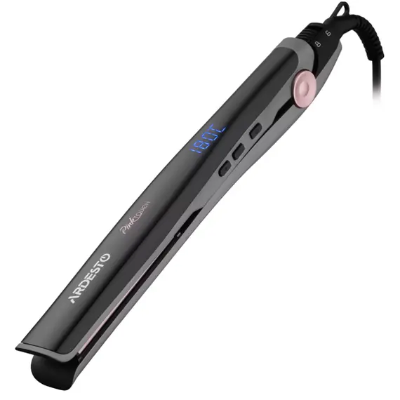 თმის გასასწორებელი Ardesto Hair straightener Pink Touch, 32W, 110-200C, ceramics, gray+pink - Primestore.ge