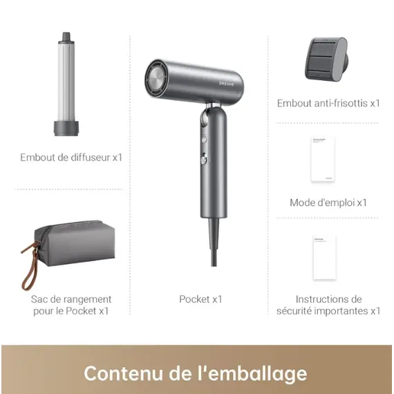 თმის საშრობი Dreame Hairdryer Pocket Space Gray (AHD51) - Primestore.ge