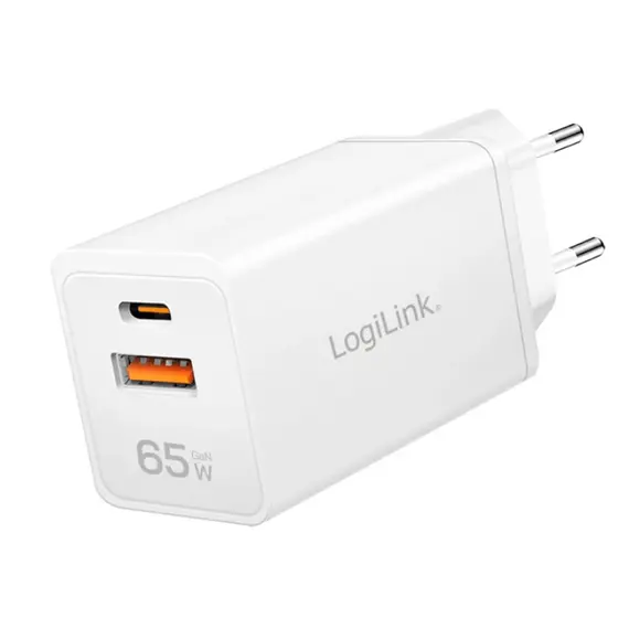 დამტენი Logilink PA0371 1xUSB-C (PD) &amp; 1xUSB-A (QC) GaN Fast Charger 65W White - Primestore.ge