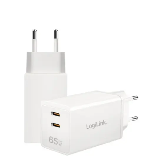 დამტენი Logilink PA0367 2xUSB-C (PD 3.0/QC 4.0) GaN Fast Charger 65W White - Primestore.ge