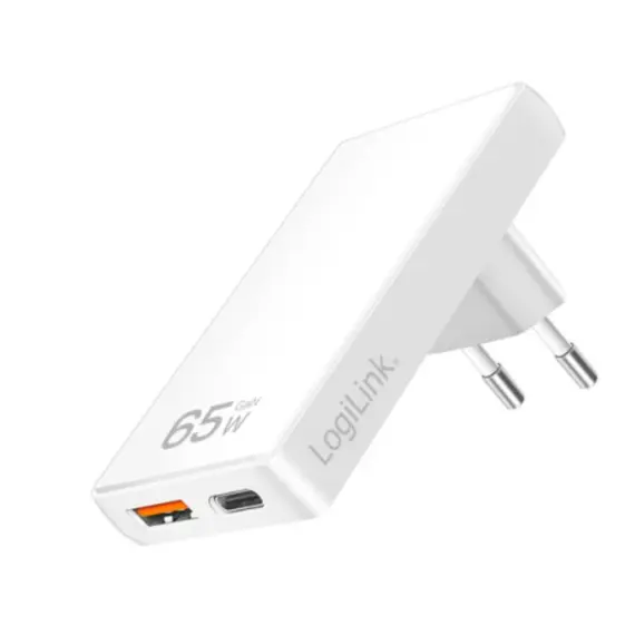 დამტენი Logilink PA0368 USB-A &amp; USB-C GaN (PD) Charger 65W White - Primestore.ge