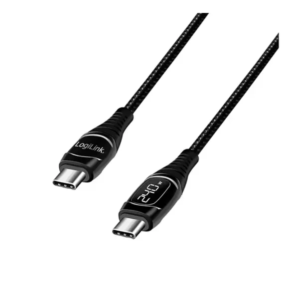 კაბელი Logilink CU0185 USB Type-C 240W PD Fast Charger Cable With E-mark &amp; Display Black 2m - Primestore.ge