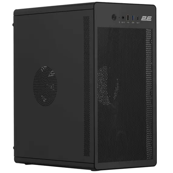 კომპიუტერის ქეისი 2E-V285B, PC case 2E Credo V285B without PSU, 1xUSB3.0, 1х USB 2.0, 1xUSB Type-C, 1x120mm, VGA 300mm, mATX, black - Primestore.ge
