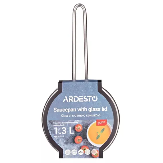 ქვაბი Ardesto Saucepan with glass lid Gemini Liguria, 1.3l, stainless steel - Primestore.ge