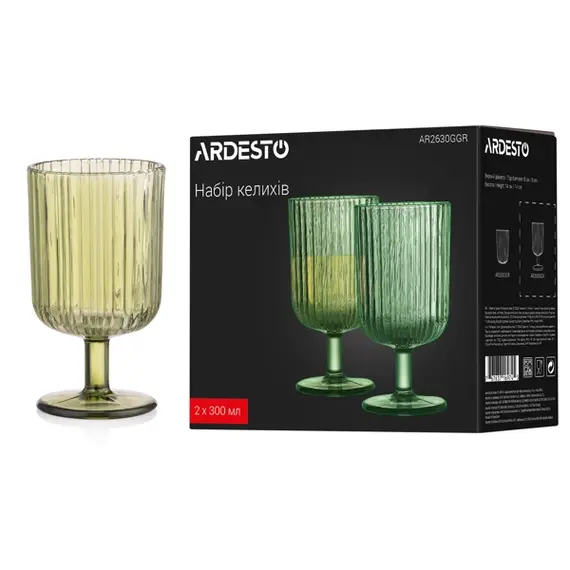 ჭიქების ნაკრები Ardesto Glasses set, 300ml, 2pcs, glass, green - Primestore.ge