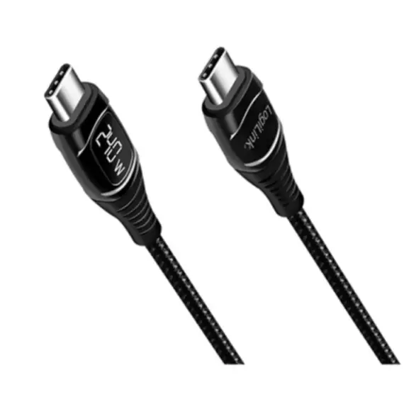 კაბელი Logilink CU0185 USB Type-C 240W PD Fast Charger Cable With E-mark &amp; Display Black 2m - Primestore.ge