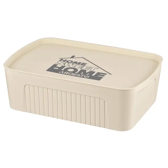 სათავსო ყუთი Ardesto Storage box with lid 45.5х31х14cm, 13l, plastic PP, beige - Primestore.ge