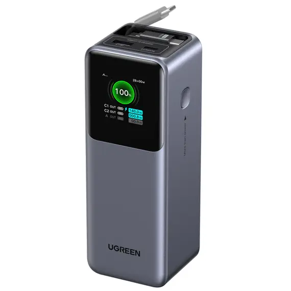 პორტატული დამტენი UGREEN PB726 (55987B) Nexode, 20000mAh, USB, Type-C, Power Bank With Retractable Type-C Cable, Grey - Primestore.ge