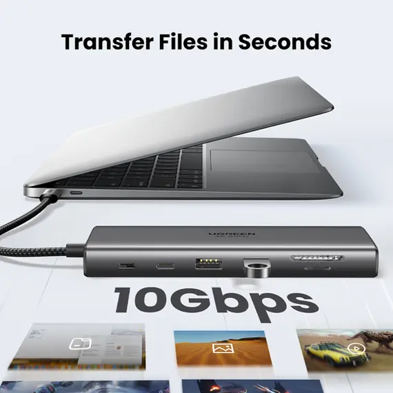 USB-C ჰაბი UGREEN CM639 (45520), Type-C, USB-A, HDMI, VGA, RJ45, SD/TF, 3.5MM, PD, 11-in-1 USB-C Hub, Grey - Primestore.ge