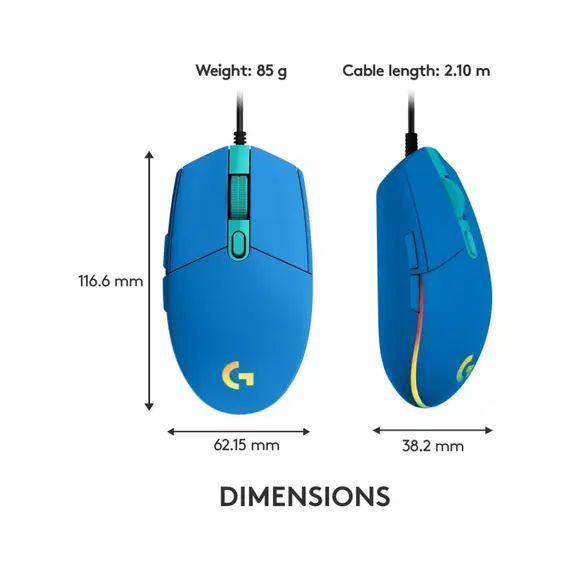 მაუსი LOGITECH G203 LIGHTSYNC Corded Gaming Mouse - BLUE - USB - Primestore.ge