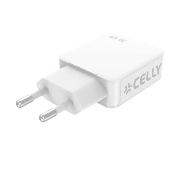 ადაპტერი Celly SLIM TRAVEL CHARGER  1 PORT USB-C + 1 PORT USB- A 45W - Primestore.ge