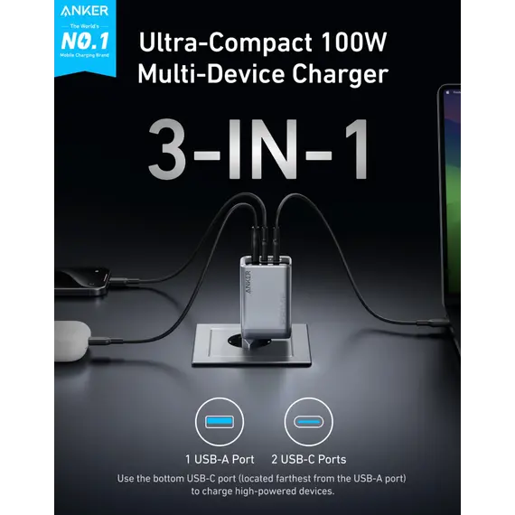 ადაპტერი Anker Prime Charger (100W, 3 Ports, GaNPrime) (3) - EU/ES/FR/ES 1 - Primestore.ge