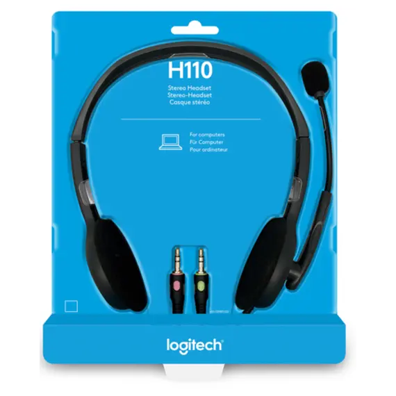 ყურსასმენი LOGITECH H110 Corded Stereo Headset - GRAY/SILVER - Dual Plug - Primestore.ge