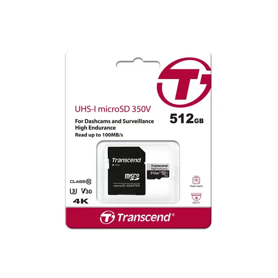 მეხსიერების ბარათი Transcend 512GB microSD w/ adapter U1, High Endurance - Primestore.ge