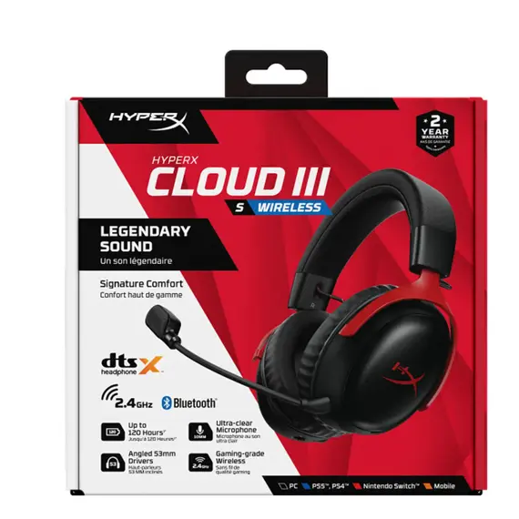 ყურსასმენი HyperX Cloud III S Wireless - Gaming Headset Black-Red - Primestore.ge