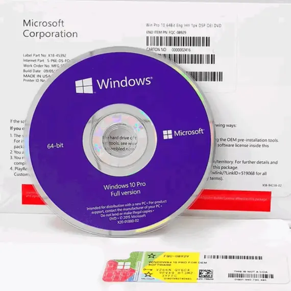 ოპერაციული სისტემა Microsoft FQC-08929 Win Pro 10 64Bit Eng Intl 1pk DSP OEI DVD - Primestore.ge