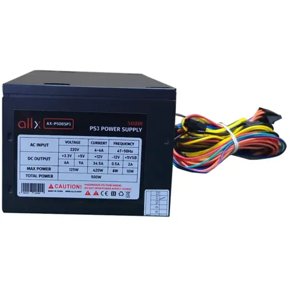 კვების ბლოკი ALLX AX-P500SP3, 500W, Power Supply, Black - Primestore.ge