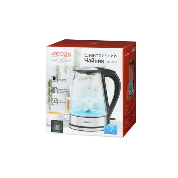 ელექტრო ჩაიდანი Ardesto EKL-F110 Transparent glass electric kettle with LED-backlight , 6 image - Primestore.ge