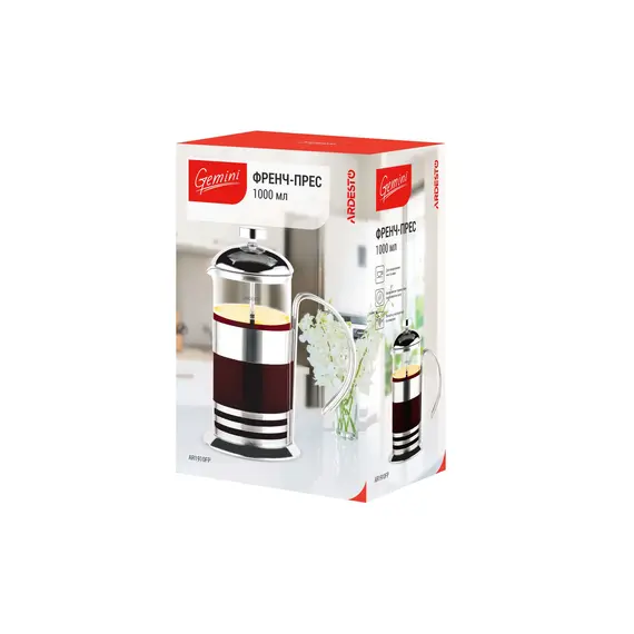 ჩაის დასაყენებელი ARDESTO French press  Gemini, 1000 ml, stainless steel, glass , 3 image - Primestore.ge